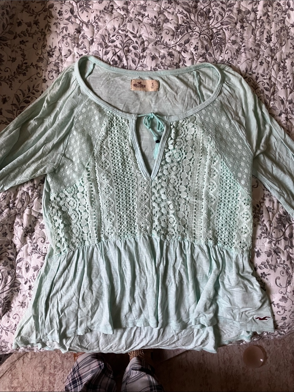 Hollister Mint Crochet Peasant Blouse